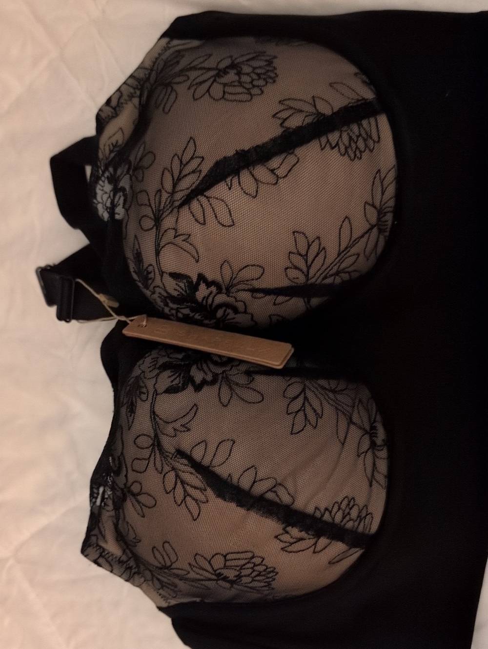 Sheer Floral Lace Molded Cup Bra in Black